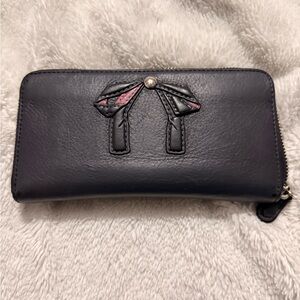 Coach Black Leather Wallet with Pink Bow Accent